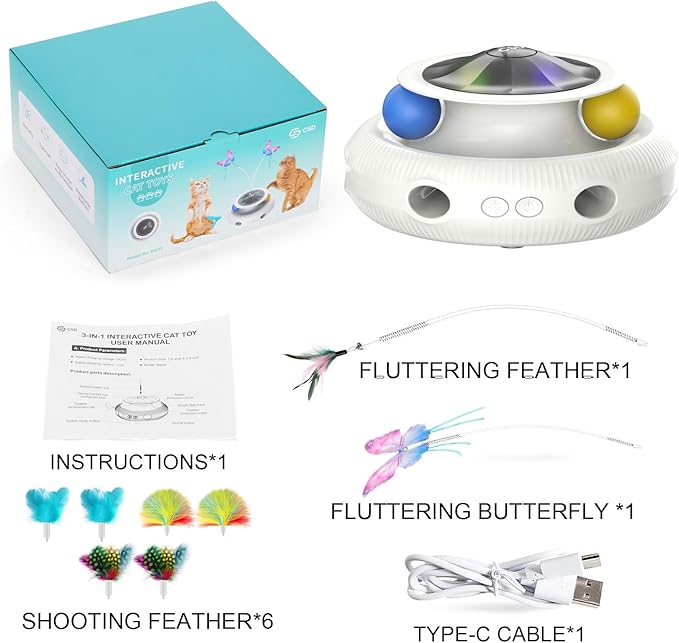 Automatic Interactive Cat Toys for Indoor Cats &amp; Bored Adults - Kitten Toys with Fluttering Butterfly, Ambush Feather &amp; Track Balls - Exercise &amp; Stimulation for Playful Cats (Beige)