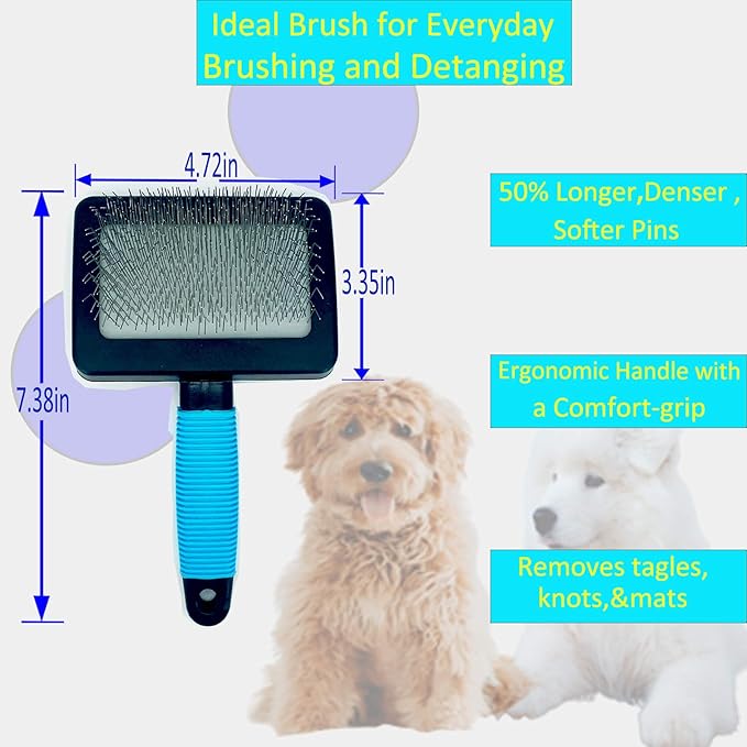 Dog Brush for Long Haired Dogs - Large Firm Slicker Brushes for Poodles, Goldendoodles &amp; Shedding Grooming - Soft Massage Stainless Steel Pins (25mm/1") - Gentle Pet Grooming Wire