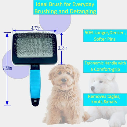 Dog Brush for Long Haired Dogs - Large Firm Slicker Brushes for Poodles, Goldendoodles &amp; Shedding Grooming - Soft Massage Stainless Steel Pins (25mm/1") - Gentle Pet Grooming Wire