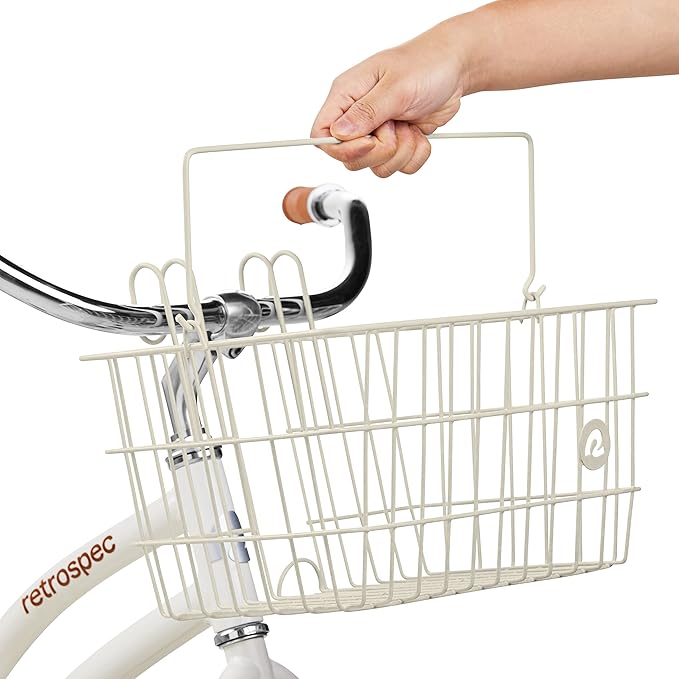Retrospec Apollo-Lite Lift-Off Bike Basket - Detachable Steel Handlebar Basket with Carrying Handle for Commuting, Shopping &amp; Beach Trips - 14.5in x 9.5in Weather-Resistant Biking Gear
