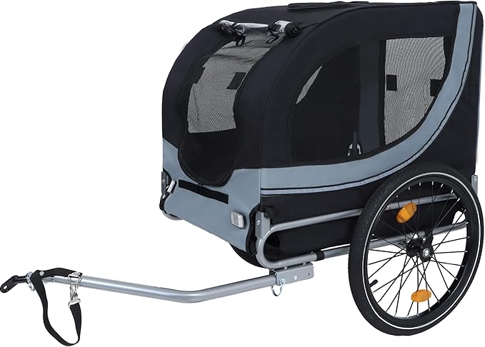 Blue-Grey Large Folding Bike Trailer for Dogs – Heavy-Duty Steel Frame, 66LB Capacity Pet Carrier for All-Terrain Cycling, Jogging &amp; Camping Adventures!
