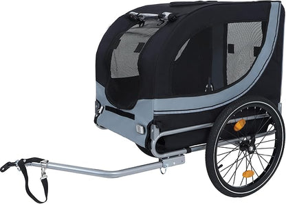 Blue-Grey Large Folding Bike Trailer for Dogs – Heavy-Duty Steel Frame, 66LB Capacity Pet Carrier for All-Terrain Cycling, Jogging &amp; Camping Adventures!
