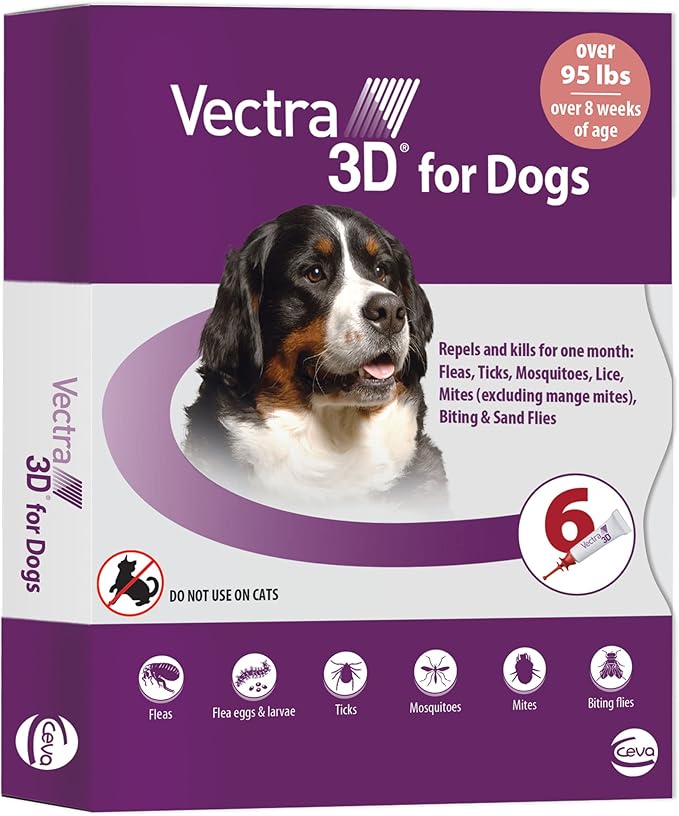 Vectra 3D for Dogs Flea, Tick &amp; Mosquito Treatment &amp; Prevention for Extra Large Dogs (Over 95 lbs), 6 Month Supply