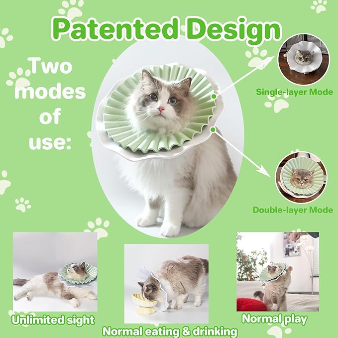 Soft Cat Cone Collar for Cats &amp; Kittens – Adjustable Lightweight Recovery E-Collar to Stop Licking, Scratching &amp; Biting After Surgery, Comfortable Wound Healing Cone Alternative (Green, S)