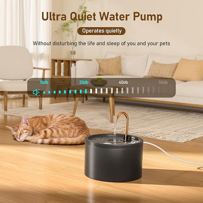DOOOB Ceramic Cat Water Fountain, 2.1L/71oz Ceramic Cat Fountain, Automatic Ceramic Water Fountain for Cats, Pet Water Fountain with Ultra-Quiet Pump and 3 Filters &amp; 3 Sponges (Black)