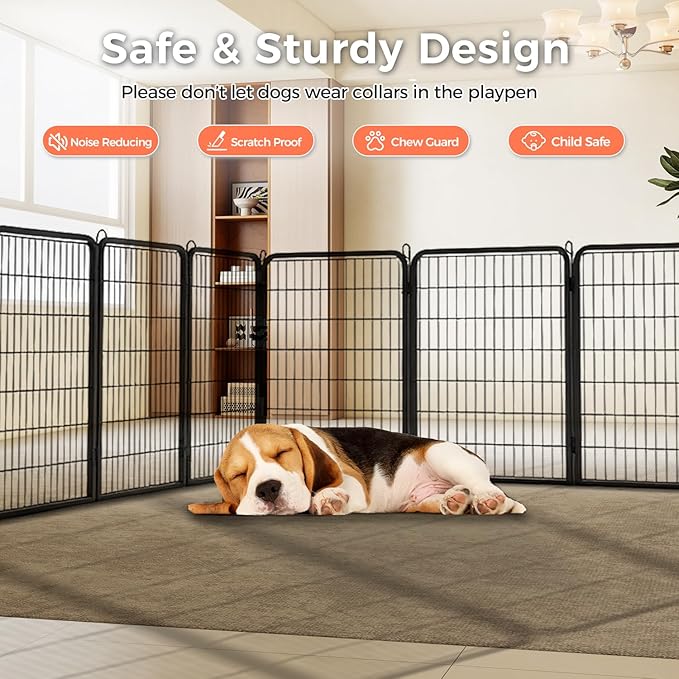 32 Inch Dog Playpen - 8 Panels Metal Pet Exercise Pen for Small-Medium Dogs, Indoor/Outdoor Dog Fence for Yard, Garden, Camping &amp; RV Travel