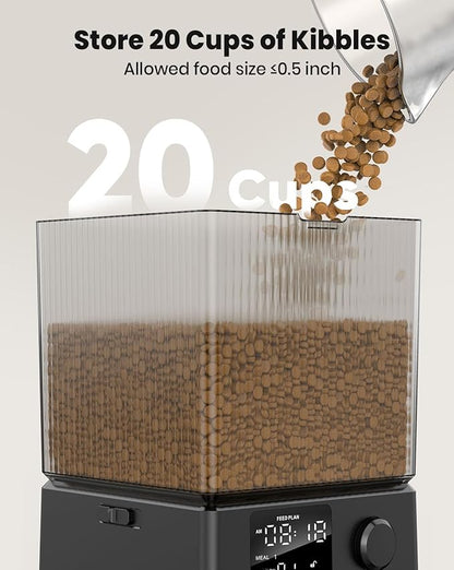 oneisall Automatic Cat Feeder for 2 Cats, 20 Cups/5L Automatic Cat Food Dispenser for Small Pets Indoor, Timed Cat Feeder for Dry Food