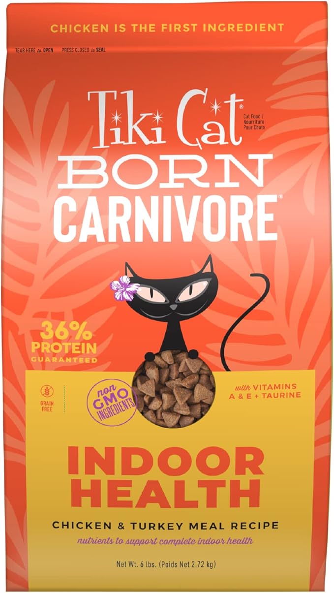 Tiki Cat Born Carnivore Indoor Health Dry Cat Food, Chicken &amp; Turkey Meal, 6 lbs. Bag