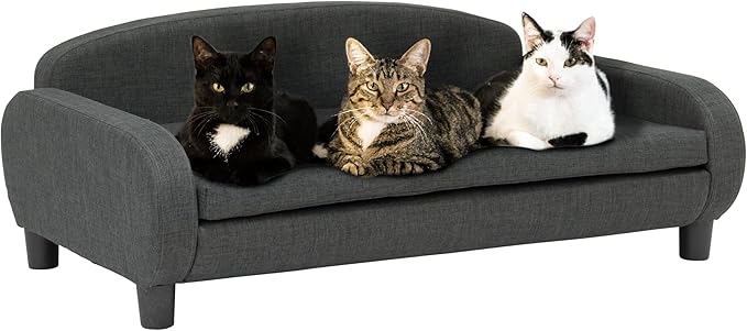 Paws &amp; Purrs Multi-Cat Sofa Bed – 41.5″ Wide Elevated Pet Couch with 3″ Foam Mattress, Removable Machine-Washable Cover – Stylish Indoor Pet Furniture for Two or More Cats and Dogs, Gray