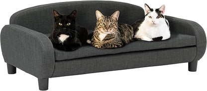 Paws &amp; Purrs Multi-Cat Sofa Bed – 41.5″ Wide Elevated Pet Couch with 3″ Foam Mattress, Removable Machine-Washable Cover – Stylish Indoor Pet Furniture for Two or More Cats and Dogs, Gray