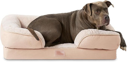 TOWN &amp; COUNTRY EVERYDAY CuddleTown Comfy Solid Bolster Sofa Pet Bed, Supportive &amp; Calming Egg Crate Foam, Non-Slip Bottom, Machine Washable Cover, Warm Taupe, Large 35"x25"x8"