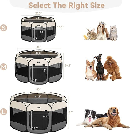 A4Pet Dog Playpen Indoor, 49” Portable Playpen with Bowl, Suitable for Puppies, Kittens, and Small Animals, Removable Zipper &amp; Mesh Panel(16”W × 10”H)