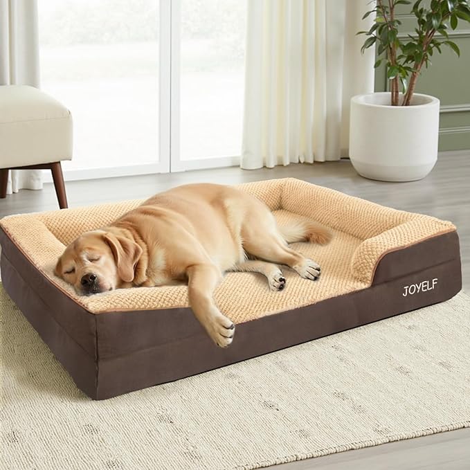 JOYELF Orthopedic Dog Bed for Large Dogs, Waterproof &amp; Washable Cover, Nonskid, Coffee