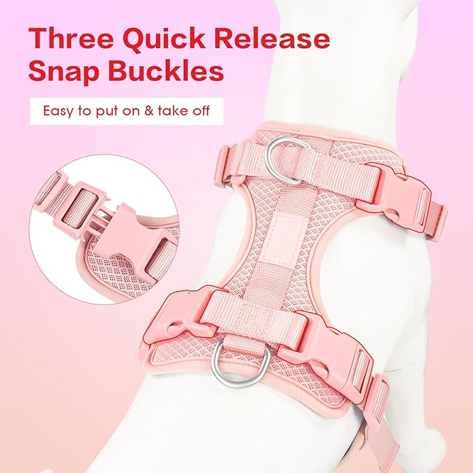 Wisedog Mesh Breathable Dog Harness: No Pull Harness with 3 Fast-Release Buckles Adjustable for Walking &amp; Training for Small Medium Large Dogs (Pink, S: Neck=14"-19"/Chest=13"-24")