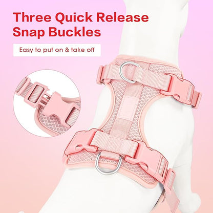 Wisedog Mesh Breathable Dog Harness: No Pull Harness with 3 Fast-Release Buckles Adjustable for Walking &amp; Training for Small Medium Large Dogs (Pink, S: Neck=14"-19"/Chest=13"-24")