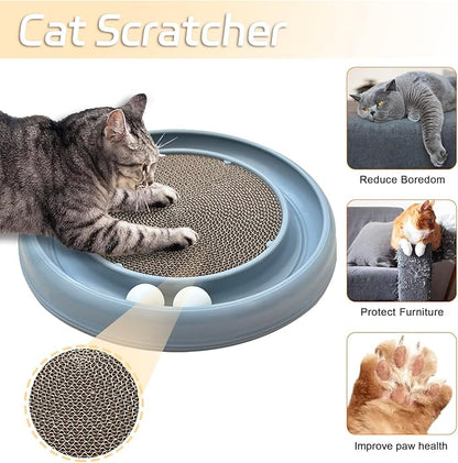 Interactive Cat Ball Track Toy for Indoor Cats, Cat Scratching Board &amp; Exercise Set for Bored Indoor Adult and Kitten Mental &amp; Physical Stimulation, with Spare Ball to Prevent Loss (Grey)