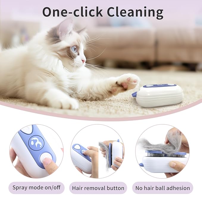 Cat Steam Brush, 3-in-1 Pet Steam Brush for Cats Shedding &amp; Grooming, Brushes for Indoor Cats, Anti-Static Hair Removal Comb with Water Tank, Gentle Grooming Supplies for Long &amp; Short Hair