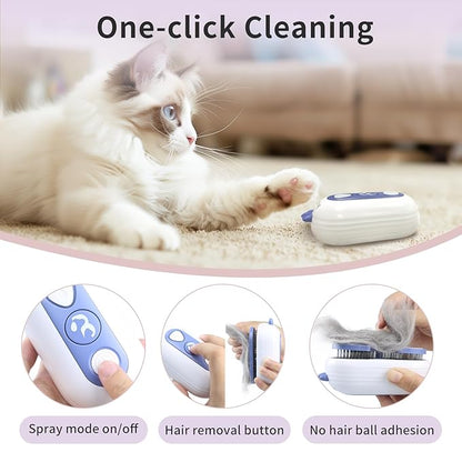 Cat Steam Brush, 3-in-1 Pet Steam Brush for Cats Shedding &amp; Grooming, Brushes for Indoor Cats, Anti-Static Hair Removal Comb with Water Tank, Gentle Grooming Supplies for Long &amp; Short Hair