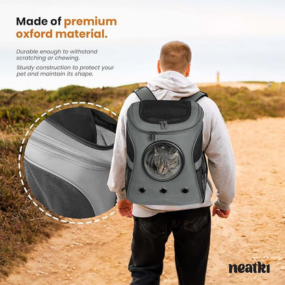 Cat Backpack Carrier, Airline Approved, Space Capsule Bubble Design, Ideal for Cats &amp; Dogs up to 28-35 lbs, with Strong Straps, Safety Zippers, Mesh, Comfortable for Hiking &amp; Travel (Grey)