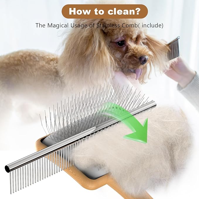 Slicker Brush for Dog, Doodles and Poodle Brush, for Tangles, Fluff Coat, Curly Hair Pets, Remove Loose Fur, Matts, Undercoat, Double Coat, 24mm Pins, 3.5&