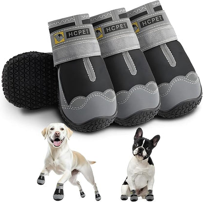 Hcpet Dog Shoes for Large Dogs, Waterproof Dog Booties for Small Medium Dogs, Anti-Slip Dog Boots &amp; Paw Protectors for Hot Pavement Winter Snow Hiking with Reflective Straps Black Size 5