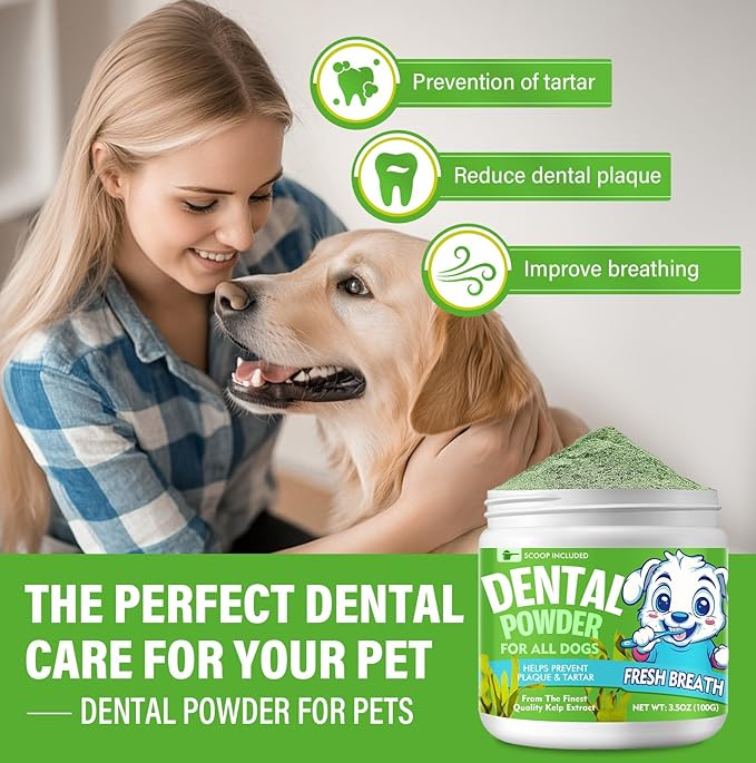 Dog Dental Powder, Dog Breath Fresh Powder, Teeth Cleaning, Reduce Bad Breath &amp; Plaque, Suitable for Dogs and Cat (100g)