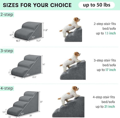 Dog Stairs &amp; Steps for High Beds, 3 Steps High Density Foam Waterproof Dog Ramp for Small Dogs and Cats, Pet Stairs with Removable Washable Cover for Bed, Couch, Sofa and Car (H:16")