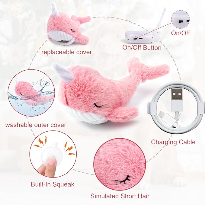Mity rain 2 in 1 Interactive Dog Toys, Fish Dog Toy to Keep Them Busy, Plush Squeaky Dog Toys, Rechargeable Wiggly Pink Pet Toys for Small Medium Large Dogs, Moving Dog Toys for Indoor&amp;Outdoor