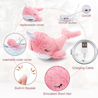 Mity rain 2 in 1 Interactive Dog Toys, Fish Dog Toy to Keep Them Busy, Plush Squeaky Dog Toys, Rechargeable Wiggly Pink Pet Toys for Small Medium Large Dogs, Moving Dog Toys for Indoor&amp;Outdoor