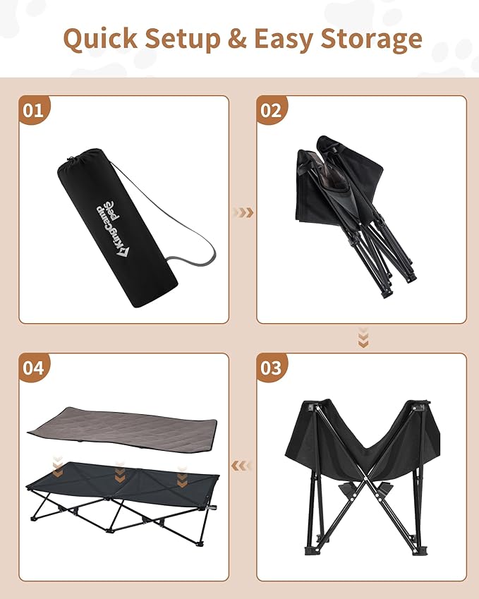 KingCamp Elevated Dog Bed for XL Dogs, Outdoor Raised Cooling Pet Cot Bed with Washable Breathable Mesh &amp; No-Slip Feet Perfect for Camping, Backyard, Indoor Use (XL, Black)
