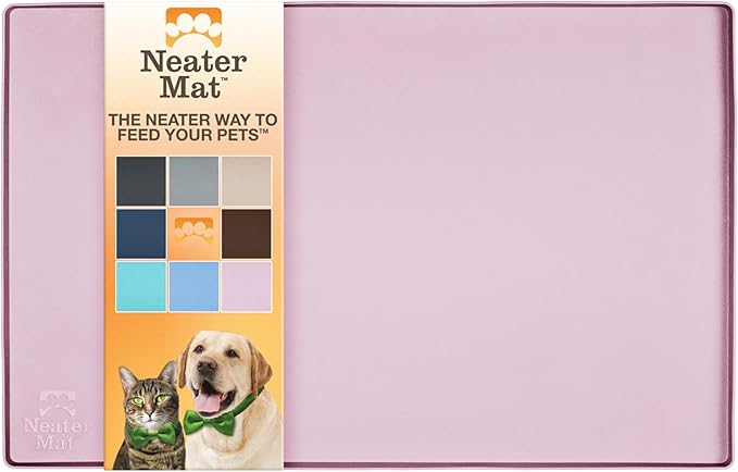 Neater Pet Brands Neater Mat Pet Mats for Food and Water, Cat &amp; Dog Bowl Mat Waterproof Silicone, Feeding Tray, Dog Food Mats for Floors, Placemat w/Raised Edge for Under Bowls, 19” x 12”, Light Pink