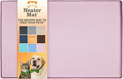 Neater Pet Brands Neater Mat Pet Mats for Food and Water, Cat &amp; Dog Bowl Mat Waterproof Silicone, Feeding Tray, Dog Food Mats for Floors, Placemat w/Raised Edge for Under Bowls, 19” x 12”, Light Pink