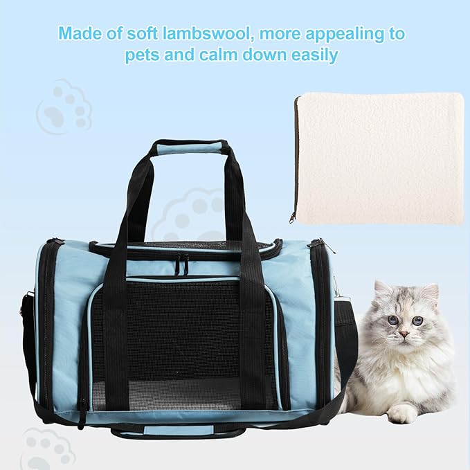Roaringkitty Travel in Style: Portable Pet Carrier for Small Pets up to 15 Lbs- Airline Approved, Collapsible &amp; Comfortable cat/Puppy Soft Sided Bag (Blue)