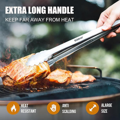 Grill Tongs, Heat Resistant 600 Degrees 17 &amp; 12 Inch Extra Long BBQ Tongs, All Metal Kitchen tongs, Stainless Steel Locking tong for Cooking, Grilling, Barbecue/BBQ, Buffet, Set of 2