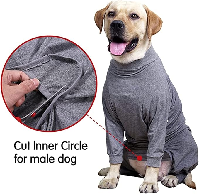 Dog Recovery Suit, Abdominal Wound After Surgery Wear, Prevent Licking Wounds, E-Collar &amp; Cone Alternatives, Long Sleeve Postoperative Shirts Dog Bodysuit Prevent Shedding(Medium, Grey)