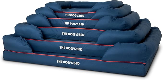 The Dog’s Bed, Medium Blue/Red 30x23.5, Memory Foam, Pain Relief: Arthritis, Hip &amp; Elbow Dysplasia, Post Surgery, Lameness, Supportive, Calming, Waterproof Washable Cover, Veterinary Approved