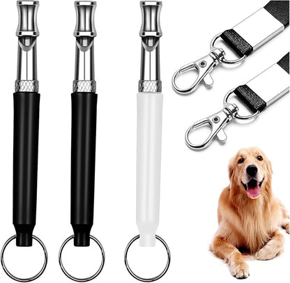 3 Pack Dog Whistle to Stop Barking Neighbors Dog - Adjustable Ultrasonic Silent Dog Whistle for Professional Training &amp; Bark Control, with Lanyard (Black/White) - Effective Recall &amp; Long Range