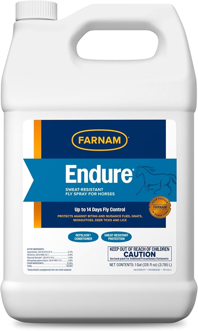 Farnam Endure Sweat-Resistant Fly Spray for Horses, Lasts Up to 14 Days, Protects Against Flies, Gnats, Mosquitoes, Ticks &amp; Lice, 128 oz.