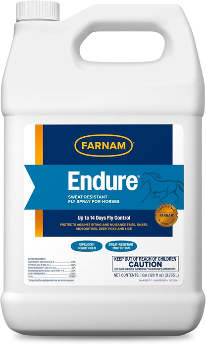 Farnam Endure Sweat-Resistant Fly Spray for Horses, Lasts Up to 14 Days, Protects Against Flies, Gnats, Mosquitoes, Ticks &amp; Lice, 128 oz.