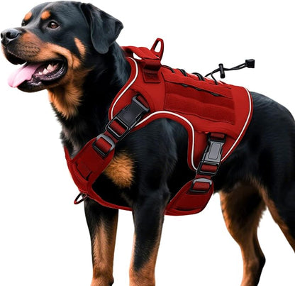 Heavy-Duty Tactical Dog Harness for Large Dogs, No Pull Adjustable Reflective Pet Vest with Molle System, K9 Military-Grade Control for Service Training, Outdoor &amp; 10+ Breeds, Red, XX-Large