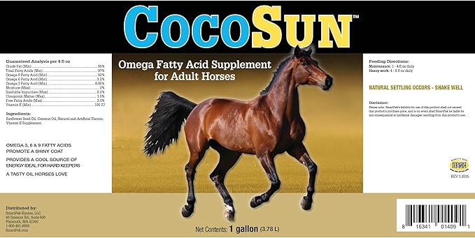 Uckele by SmartEquine CocoSun™ Oil Omega Horse Supplement | Omega 3, 6, 9 Supplements Ideal for Healthy Skin &amp; Shiny Coats | Horse Supplements for Weight Gain | 1 Gallon
