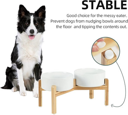Ceramic Raised Double Bowls Set with Stand, Food &amp; Water Bowls for Medium Breed Dogs, Weighted Dog Dishes, Pet Bowl(7.3&