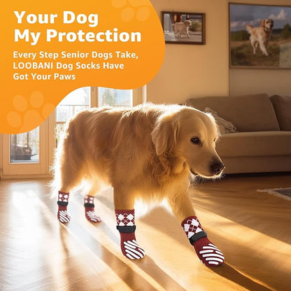 LOOBANI Dog Socks to Prevent Licking Paws - Dog Socks for Hardwood Floors Anti Slip for Traction Control - Dog Grippy Socks for Senior Dog Small Medium Large Dogs on Tile Floors, Red S