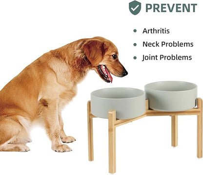 Ceramic Raised Double Bowls Set with Stand, Food &amp; Water Bowls for Large Breed Dogs, Weighted Dog Dishes, Pet Bowl(8.2&
