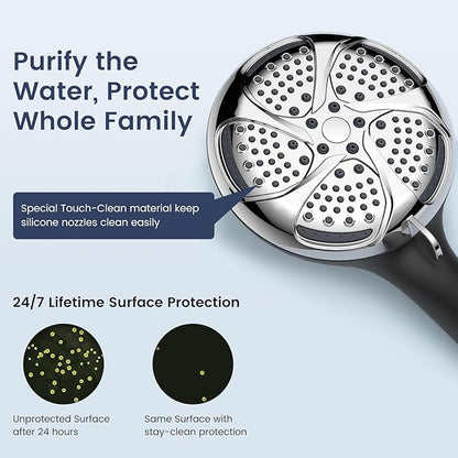 FEELSO Filtered Shower Head with Handheld, High Pressure 7-Spray Showerhead with Filters for Hard Water - Remove Chlorine, Reduce Dry Itchy Skin, Anti-clog Nozzles, Power Wash to Clean Tub, Tile &amp; Pet