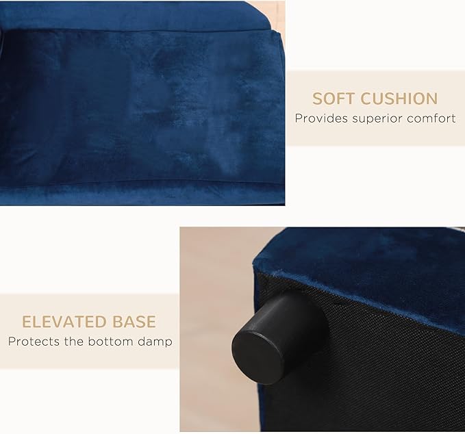PawHut Luxury Fancy Dog Couch with Hidden Storage, Small Dog Sofa Bed with 2" Soft Foam, Modern Pet Furniture for Puppies &amp; Little Breeds, Blue