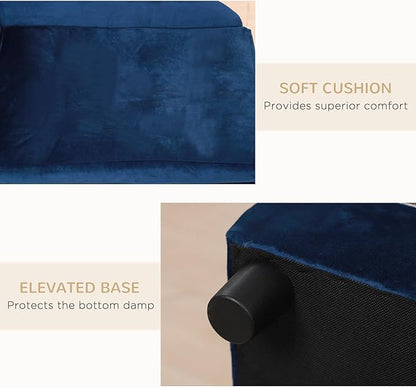 PawHut Luxury Fancy Dog Couch with Hidden Storage, Small Dog Sofa Bed with 2" Soft Foam, Modern Pet Furniture for Puppies &amp; Little Breeds, Blue