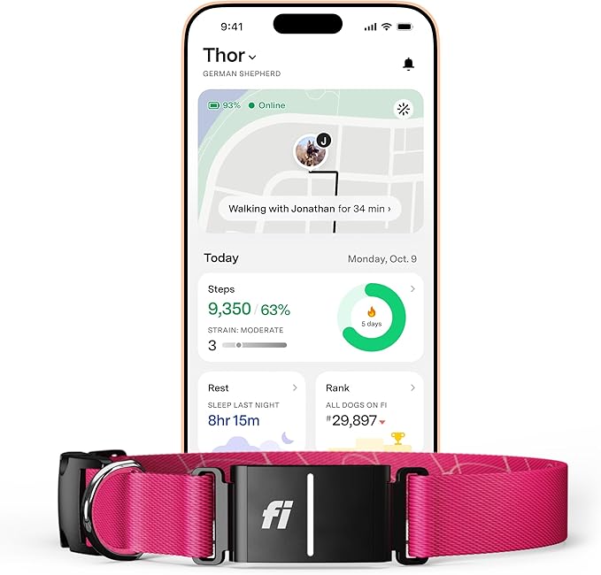 New Fi Series 3+ Smart Dog Tracker Collar – AI GPS for Dogs, Health &amp; Behavior Monitor, Virtual Fence, Escape Alerts, Waterproof, Apple Watch Compatible 12Mo Membership Included