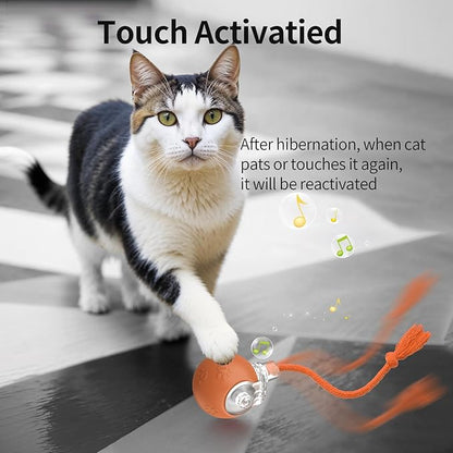 Interactive Cat Toys, Automatic Moving Cat Toys for Bored Indoor Adult Cats, Fast Rolling, Chirping &amp; Motion-Activated Kitty Toys, Fun Gift for Cats with Speedy Tail 2.0, USB Rechargeable, Orange