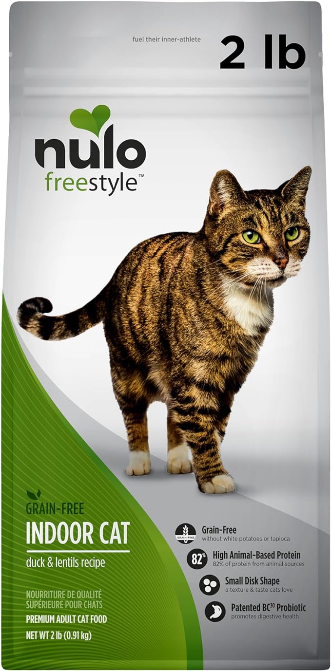 Nulo Freestyle High Protein Indoor Cat Food, Duck &amp; Lentils Recipe - Natural Grain-Free Dry Indoor Cat Food with Omega Fatty Acids, &amp; Probiotics, 2 lb Bag